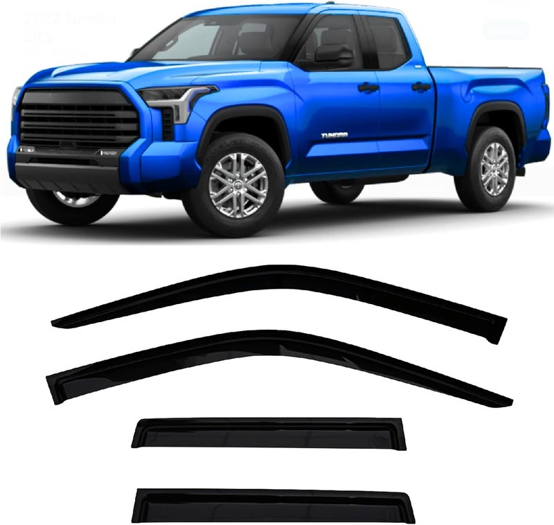 Optimal Co 2022-2026 Tape-On Side Window Visor Deflectors for Toyota Tundra Double Cab Rain Guards SR SR5 Limited Smoke Tinted Protectors 2023 2024 2025 - Image 1